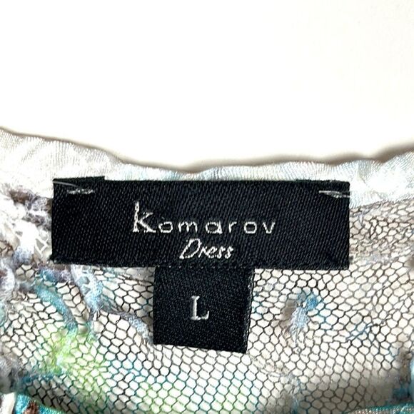 Komarov Signature Crinkle Shiny Dress Butterfly Print Fit & Flare Cap Sleeves L - Picture 14 of 15